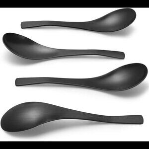 Matte Black Thick Heavy-Weight Soup Spoons, Stainless Steel Soup Spoons,